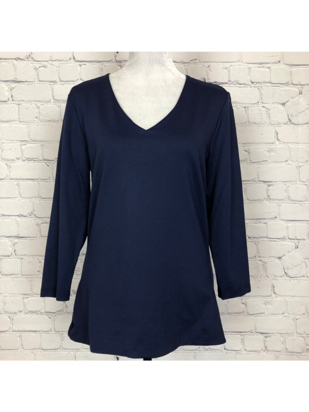 Judy P Navy Blue Stretch Knit Top Size M 3/4 Sleeve